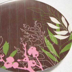 Brown Floral Melamine Dinner Serving Plate Tray 11" Round Plastic
